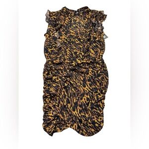 🐆 AllSaints Hali‎ Leopard Print Ruffle Mini Dress Size 4 Brown Black NWT 🖤